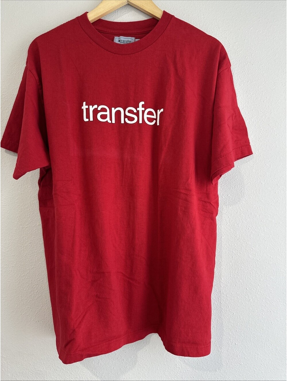 Red Short-sleeved T-shirt with The Word Transfer Size Large Men's